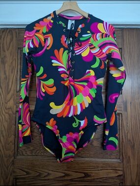 Trina Turk One Piece Swimsuit Rash Guard  Women's XL Floral Long Sleeve New NWT